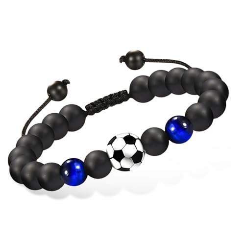 KWJEIULSOQ Fussball Armband Geschenke für Jungen Mädchen, Naturstein 3D Fußballarmband Fußballliebhaber Armband Fußball Themed Geburtstagsgeschenk für 5 6 7 8 9 10 11 12 13 14 jahre Sohn Enkel Neffe von KWJEIULSOQ