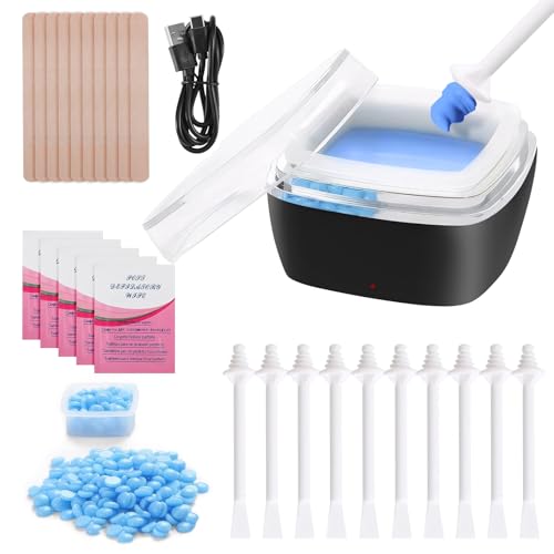 KWJEIULSOQ Wachsset, Nasenwachs-Set, für Damen und Herren, tragbares Nasenwachs-Set zur Haarentfernung mit 1 schwarzen Wachsmaschine, 100 g Wachsperlen, 20 Applikatorstäbchen, 5 Pflegeöl, 1 Kabel zur von KWJEIULSOQ