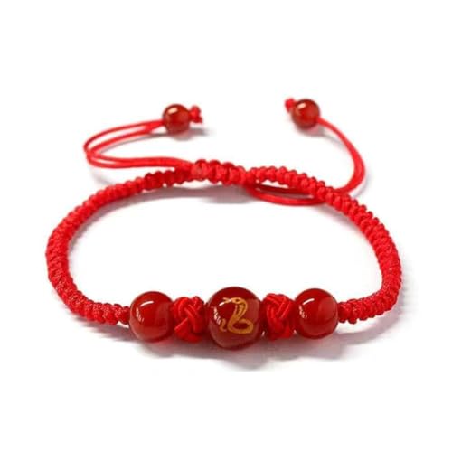 KWJNH 2025 New Year Snake Red String Armband, Verstellbare Schlangenperlen Charm Armband, Tier Gutes Chinesisches Armband Feng Sh Glück von KWJNH