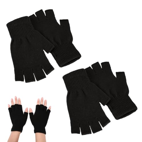 KWKPR Unisex-Halbfingerhandschuhe, Schwarz, Thermisch, Winter, Laufen, Radfahren, Outdoor, Beidhändig, für aktive Menschen, Erwachsene, Handschuhe von KWKPR