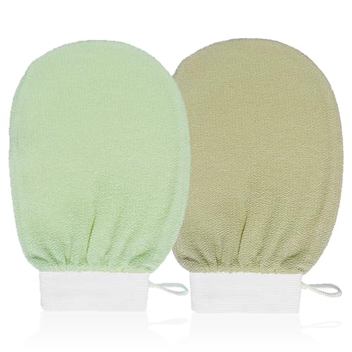 2 Stück Exfoliating Gloves, Peeling-Handschuhe, Peelinghandschuh Körper, Peeling Handschuh Körperpeeling, Abgestorbene Haut Entferner für Damen und Herren, Kurkuma gelb, Bohnen grün von KWKPR