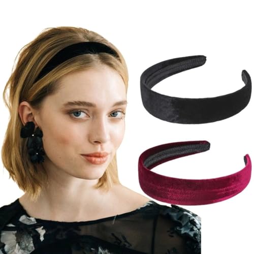 2 Stück Samt Haarreifen Damen Schwarz, Retro Style Haarband, Vintage Haarschmuck, Mode Haarschmuck für Damen Mädchen von KWKPR