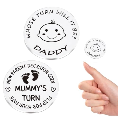 2 Stück Taufgeschenk Junge und Mädchen, Lustige Entscheidungsmünze für neue Eltern, Schutzengel Entscheidungsmünze, Neue Eltern Geschenk um Eine Entscheidung zu Treffen von KWKPR