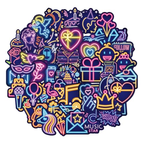 50 Stück Aufkleber, Neon Sticker Set, Neon Graffiti Aufkleber, Wasserfeste Vinyl Sticker, Positive Motivational Vinyl Wasserdicht Graffiti für Laptop Skateboard Scrapbook Trinkflasche von KWKPR