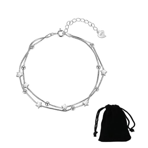 Armband Silber Damen Stern Perle Armbänder, Armbänder für Frauen, Verstellbare Layered, Armband Perle Armband Geschenke für sie (B) von KWKPR
