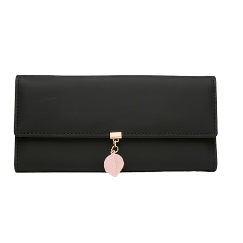 Geldbeutel Damen aus Glattem und Weichem Synthetisches Leder, Große Kapazität Vegan Leder Portemonnaie Damen, Schwarz von KWKPR