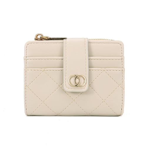 Geldbörse Damen Klein, Bifold Leder Kleines Portemonnaie für Frauen, Portmonee Damen mit Reißverschlusstasche, Süß Portemonnaie mit Viel Kartenfächer, Gebrochenes Weiß von KWKPR