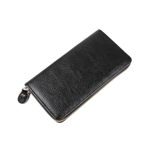 Geldbörse Damen groß im Langformat, Damen-Geldbörse mit Reißverschluss, Portemonnaie Damen Geldbeutel mit Zipper Münzfach Kartenfächer, Schwarz, mit Reißverschluss Druckknopf und vielen Fächern von KWKPR