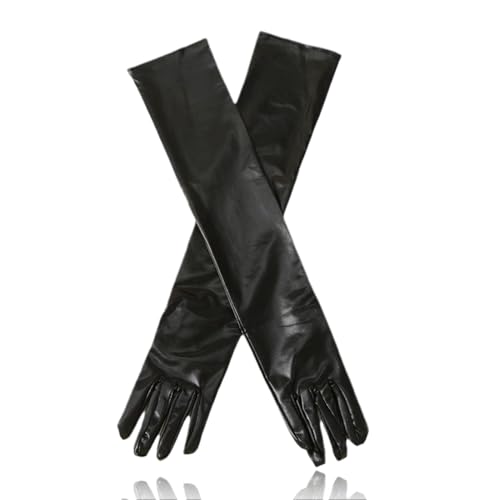 KWKPR Damen Lange Look Leder-Optik Handschuhe Abendhandschuhe, Lange Schwarze, Damen Elegant Handschuhe, für Halloweenkarneval Party Ball Opera Abschlussfeiern Hochzeiten von KWKPR
