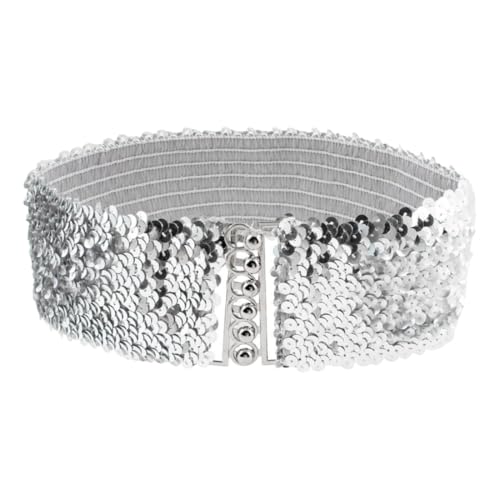 Pailletten Breite Gürtel Damen Metall Schnallen Glänzender Taillengürtel, Damen Breiter Elastischer Taillengürtel Vintage Stretchy Kleid Gürtel von KWKPR