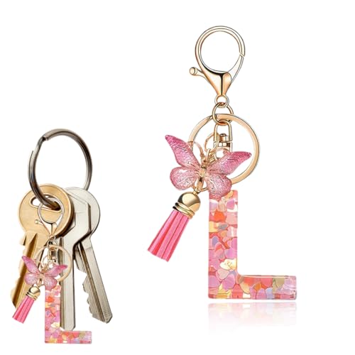 Schlüsselanhänger, Schlüsselanhänger mit Anfangsbuchstaben Rosa, Personalisiert Mädchen Keychain, Schlüsselanhänger mit Anfangsbuchstaben Schmetterling von KWKPR