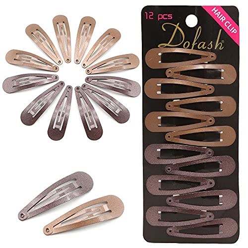 Dofash 12 Stücke 2IN/5CM Haar Snap Clips Snap Hair Clips Haarspangen Haarklammer Haarschmuck für Mädchen Damen (Dunkelbraun+Hellbraun) von KWONG
