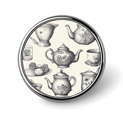 1 Zoll Button Badges Handgezeichnete Teekannen und Tassen Brustnadeln Aluminiumlegierung für Mantel Rucksack von KWQDOZF