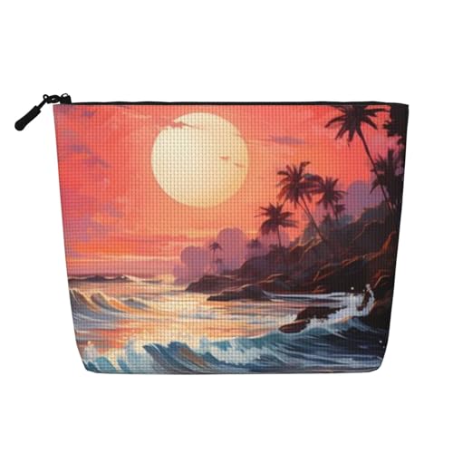 Abendsonnenuntergang – Große Reise-Make-up-Tasche für Damen, wasserdichte, einlagige, tragbare Kosmetiktasche aus Hanfimitat mit Reißverschluss von KWQDOZF