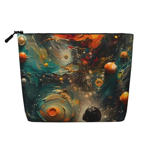 Aerolite Planet Reise-Make-up-Tasche mit großem Fassungsvermögen für Damen, wasserdichte, einlagige, tragbare Kosmetiktasche aus Hanfimitat mit Reißverschluss von KWQDOZF