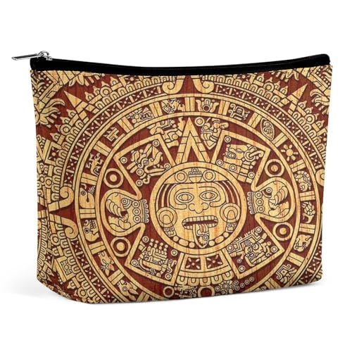Antiker Aztekenkalender, Maya-Kalender, tragbare Kosmetiktasche, multifunktionale Aufbewahrungstasche, PU-Make-up-Tasche, Schreibwaren-Organizer mit Reißverschluss für das Büro bei Einer Versammlung von KWQDOZF