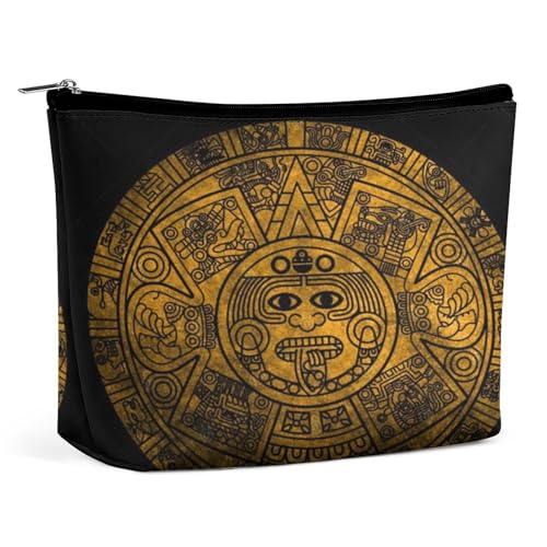 Antiker Aztekenkalender, Maya-Kalender, tragbare Kosmetiktasche, multifunktionale Aufbewahrungstasche, PU-Make-up-Tasche, Schreibwaren-Organizer mit Reißverschluss für das Büro bei Einer Versammlung von KWQDOZF