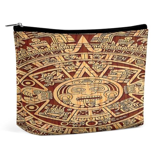 Antiker Aztekenkalender, Maya-Kalender, tragbare Kosmetiktasche, multifunktionale Aufbewahrungstasche, PU-Make-up-Tasche, Schreibwaren-Organizer mit Reißverschluss für das Büro bei Einer Versammlung von KWQDOZF