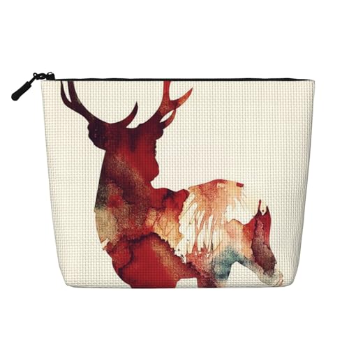 Artistic Antelope Große Reise-Make-up-Tasche für Damen, wasserdichte, einlagige, tragbare Kosmetiktasche aus Hanfimitat mit Reißverschluss von KWQDOZF