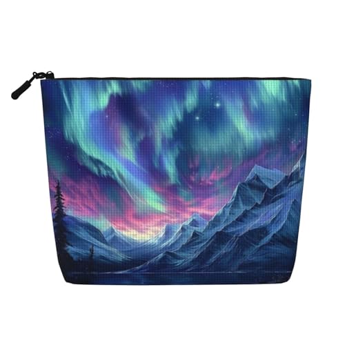 Aurora Reise-Make-up-Tasche mit großem Fassungsvermögen für Damen, wasserdichte, einlagige, tragbare Kosmetiktasche aus Hanfimitat mit Reißverschluss von KWQDOZF