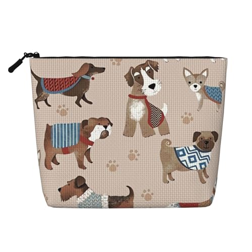 Bib Dog Reise-Make-up-Tasche mit großer Kapazität für Damen, wasserdichte, einlagige, tragbare Kosmetiktasche aus Hanfimitat mit Reißverschluss von KWQDOZF