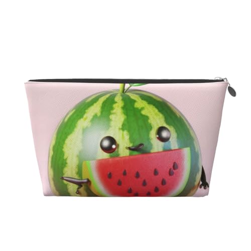 Black-Eyed Watermelon Damen-Make-up-Tasche mit Aufdruck, große Kapazität, Reise-Make-up-Tasche aus Leder, wasserdicht, Kulturbeutel, Rasierbeutel, Geldbörse, Silber von KWQDOZF