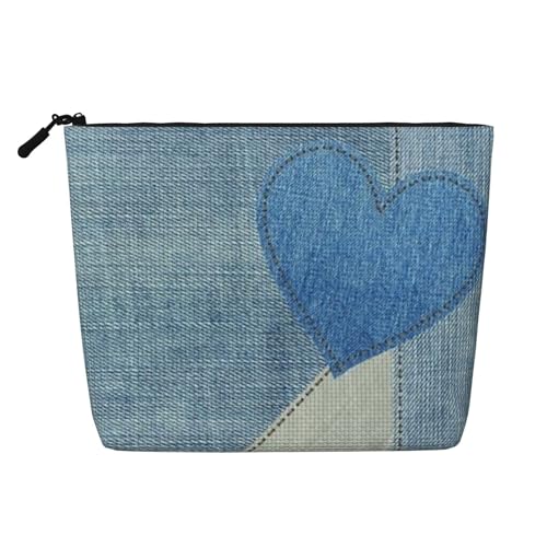 Blaues Herz Valentinstag Großes Fassungsvermögen Reise-Make-up-Tasche für Frauen, wasserdichte einlagige tragbare Kosmetiktasche aus Hanfimitat mit Reißverschluss von KWQDOZF