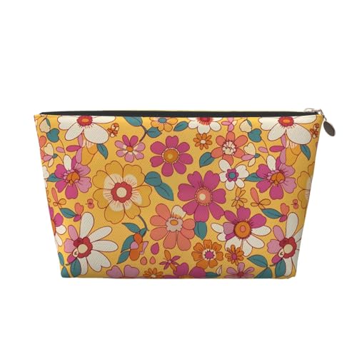 Blumen Vintage Damen Reise Make-up Taschen Leder Kosmetiktaschen Kulturbeutel Organizer Tasche mit Reißverschluss von KWQDOZF