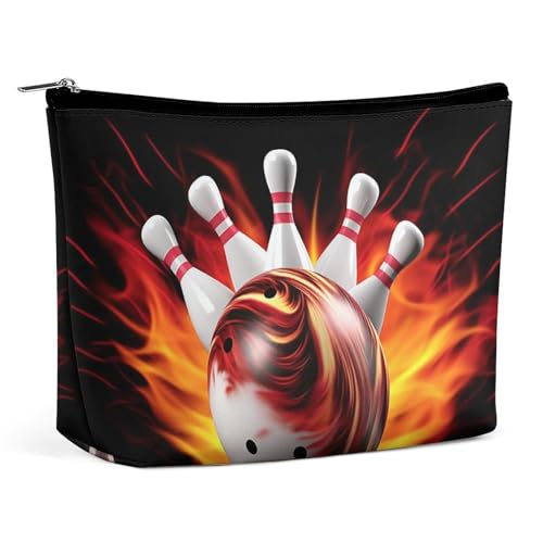 Bowling Ball PU Leder Reise Make-up Tasche Tasche Kosmetik für Frauen Tragbare Handtasche Verschluss Organizer von KWQDOZF