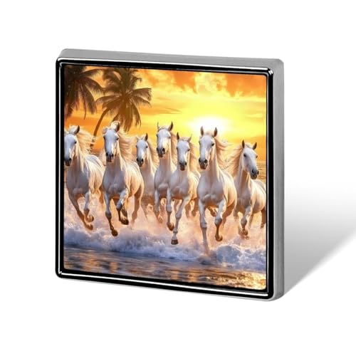 Brosche mit weißen Laufpferden, Sonnenuntergang, 1,8 cm, Metallabzeichen, Schmuckdekor für Kleidung, Revers, Krawatte, Rucksack, Zubehör von KWQDOZF