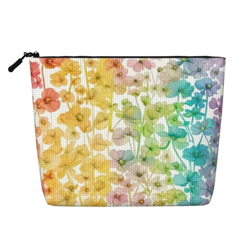 Bunte Blumen Großes Fassungsvermögen Reise-Make-up-Tasche für Damen, wasserdichte einlagige tragbare Kosmetiktasche aus Hanfimitat mit Reißverschluss von KWQDOZF