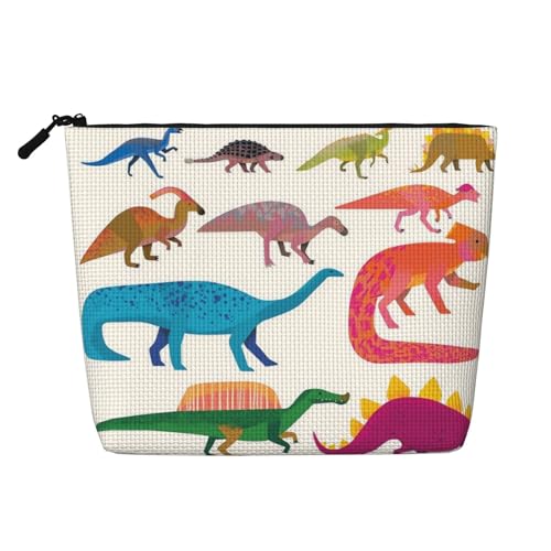 Bunte Dinosaurier-Make-up-Tasche, große Kapazität für Reisen für Frauen, wasserdichte einlagige tragbare Kosmetiktasche aus Hanfimitat mit Reißverschluss von KWQDOZF