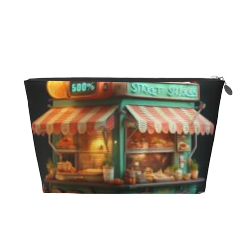 Burger Shop Damen-Make-up-Tasche mit Aufdruck, große Kapazität, Reise-Make-up-Tasche, Leder, wasserdicht, Kulturbeutel, Rasierbeutel, Geldbörse von KWQDOZF