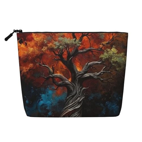 Burning of Trees Reise-Make-up-Tasche mit großem Fassungsvermögen für Damen, wasserdichte, einlagige, tragbare Kosmetiktasche aus Hanfimitat mit Reißverschluss von KWQDOZF