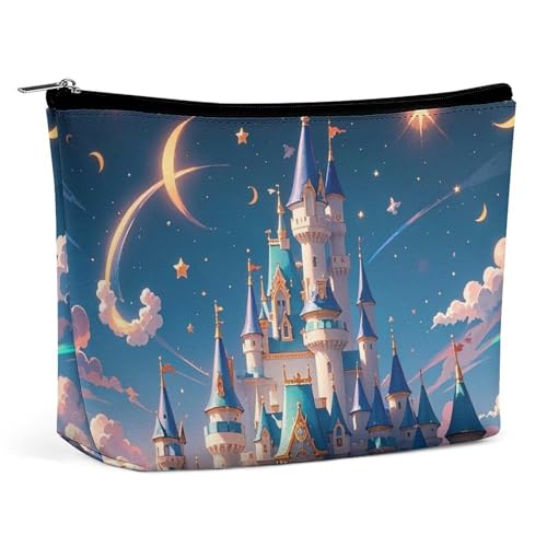 Coole ästhetische Make-up-Tasche mit Schloss-Motiv für Frauen, tragbar, wasserdicht, ästhetisch, tragbar, für Reisen und Arbeit von KWQDOZF