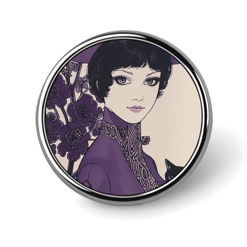 Dekorative Brosche mit Frau und Katze, modische Anstecknadeln für Damen und Herren, Reversabzeichen, lustige Broschen für Anzüge, Kleidung, Jacken, Hüte, Rucksäcke, Geldbörsen, Taschenzubehör, rund von KWQDOZF