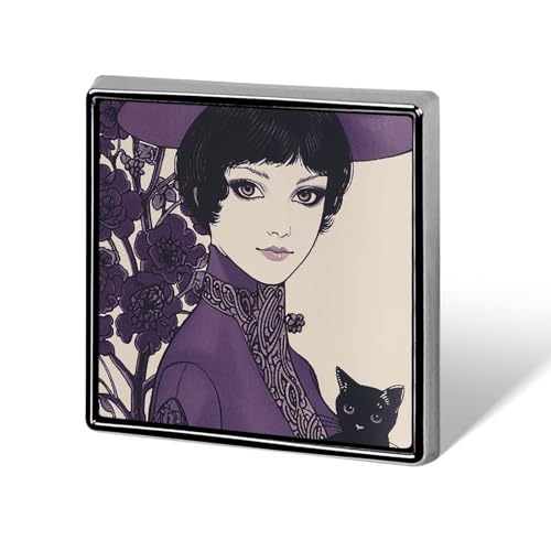 Dekorative Brosche mit Frau und Katze, modische Anstecknadeln für Damen und Herren, Reversabzeichen, lustige Broschen für Anzüge, Kleidung, Jacken, Hüte, Rucksäcke, Geldbörsen, Taschenzubehör, quadrat von KWQDOZF