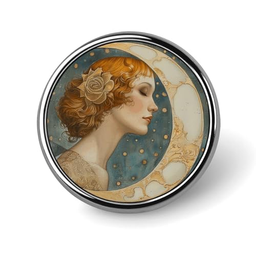Dekorative Brosche mit Mond und Göttin, modische Anstecknadeln für Damen und Herren, Reversabzeichen, lustige Broschen für Anzüge, Kleidung, Jacken, Hüte, Rucksäcke, Geldbörsen, Taschenzubehör, rund von KWQDOZF