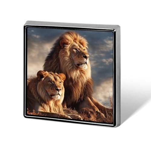 Dekorative Brosche mit zwei Löwen, modische Anstecknadeln für Damen und Herren, Reversabzeichen, lustige Broschen für Anzüge, Kleidung, Jacken, Hüte, Rucksäcke, Geldbörsen, Taschenzubehör, quadratisch von KWQDOZF