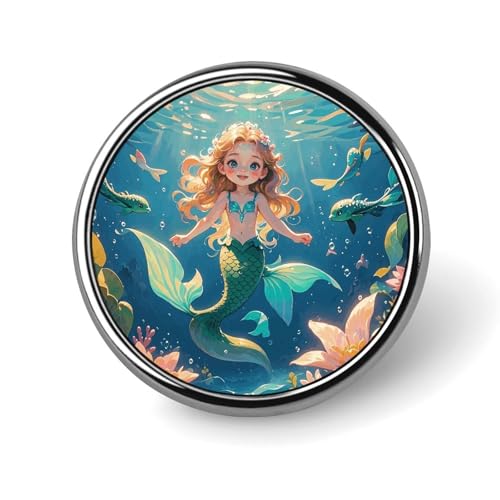 Dekorative Meerjungfrau-Brosche, modische Anstecknadeln für Damen und Herren, Reversabzeichen, lustige Broschen für Anzüge, Kleidung, Jacken, Hüte, Rucksäcke, Geldbörsen, Taschenzubehör, rund von KWQDOZF