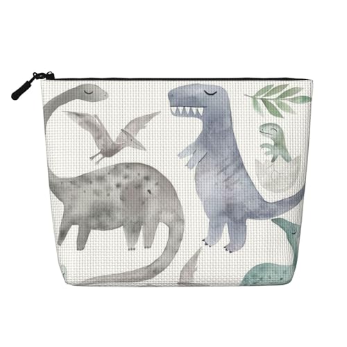 Dinosaurier-Make-up-Tasche, große Kapazität für Reisen für Frauen, wasserdichte, einlagige, tragbare Kosmetiktasche aus Hanfimitat mit Reißverschluss von KWQDOZF