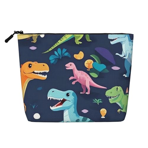Dinosaurier-Make-up-Tasche, große Kapazität für Reisen für Frauen, wasserdichte, einlagige, tragbare Kosmetiktasche aus Hanfimitat mit Reißverschluss von KWQDOZF