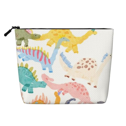 Dinosaurier-Make-up-Tasche, große Kapazität für Reisen für Frauen, wasserdichte, einlagige, tragbare Kosmetiktasche aus Hanfimitat mit Reißverschluss von KWQDOZF
