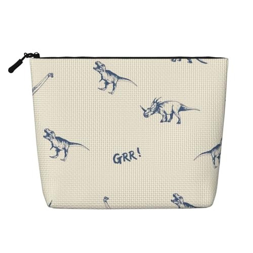 Dinosaurier-Make-up-Tasche, große Kapazität für Reisen für Frauen, wasserdichte, einlagige, tragbare Kosmetiktasche aus Hanfimitat mit Reißverschluss von KWQDOZF