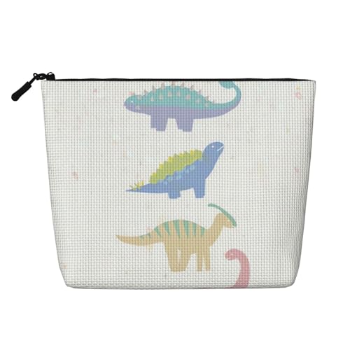 Dinosaurier-Make-up-Tasche, große Kapazität für Reisen für Frauen, wasserdichte einlagige tragbare Kosmetiktasche aus Hanfimitat mit Reißverschluss von KWQDOZF