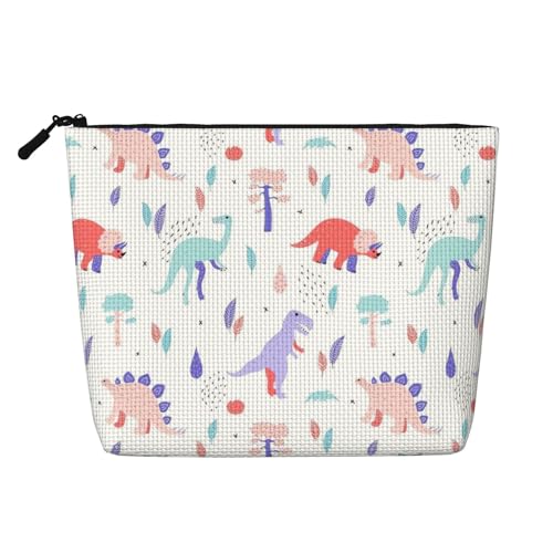 Dinosaurier-Make-up-Tasche, große Kapazität für Reisen für Frauen, wasserdichte einlagige tragbare Kosmetiktasche aus Hanfimitat mit Reißverschluss von KWQDOZF
