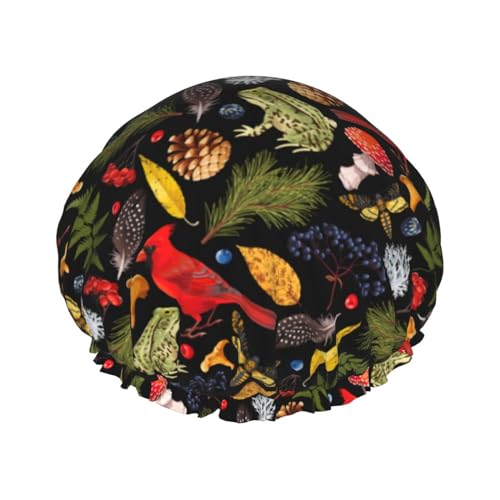 Duschhaube, kompatibel mit Weihnachten, roter Vogel, Herbstblätter, Frosch, Pilz, für Frauen, wiederverwendbar, wasserdicht, doppelt wasserdicht, Haarkappe, Badekappen, Duschhut, Damen, Mädchen, Erwac von KWQDOZF