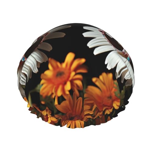 Duschhaube für Damen mit Aufdruck „Zwei Gänseblümchen tragen Sonnenbrille, doppellagig, wasserdicht, Badehaube, elastisch, wiederverwendbar, Duschhut, Haarschutz, Badehut für Spa-Salon, Badende Damen von KWQDOZF