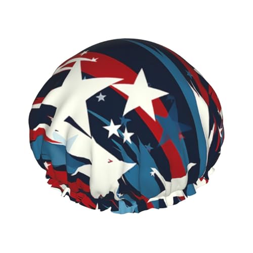 Duschhaube für Damen mit Sternen- und Streifen-Print, doppellagig, wasserdicht, Badehaube, elastisch, wiederverwendbar, Duschhut, Haarschutz, Badehut für Spa-Salon, Baden, Damen von KWQDOZF