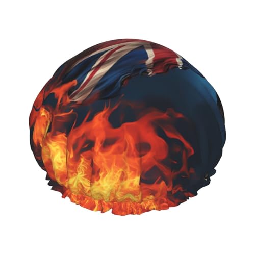 Duschhaube für Damen mit bemaltem Flaggen-Print, doppellagig, wasserdicht, Badehaube, elastisch, wiederverwendbar, Duschhut, Haarschutz, Badehut für Spa-Salon, Baden, Damen von KWQDOZF